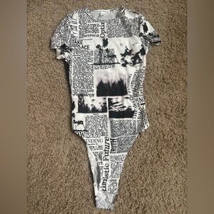 Black and White Newspaper Print Bodysuit